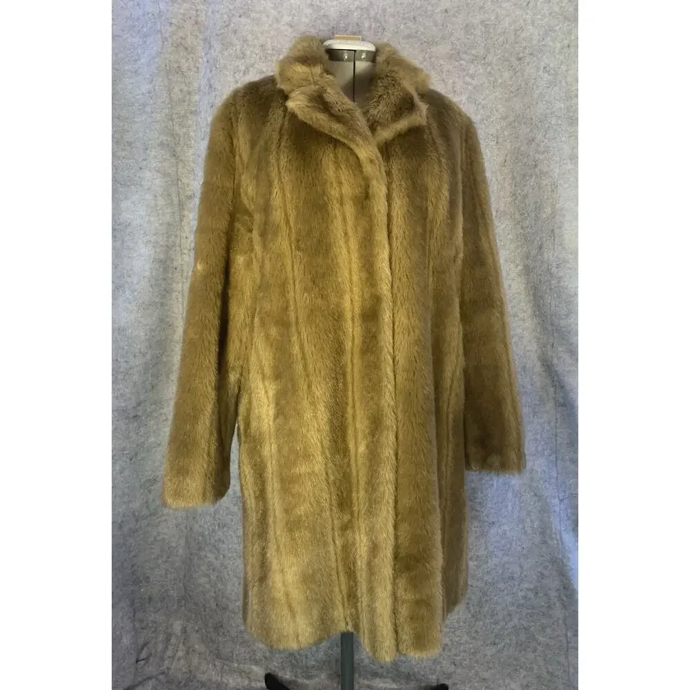 Vintage Worthington Brown Faux Fur Coat Size L Hits Just below Knee Fully Lined